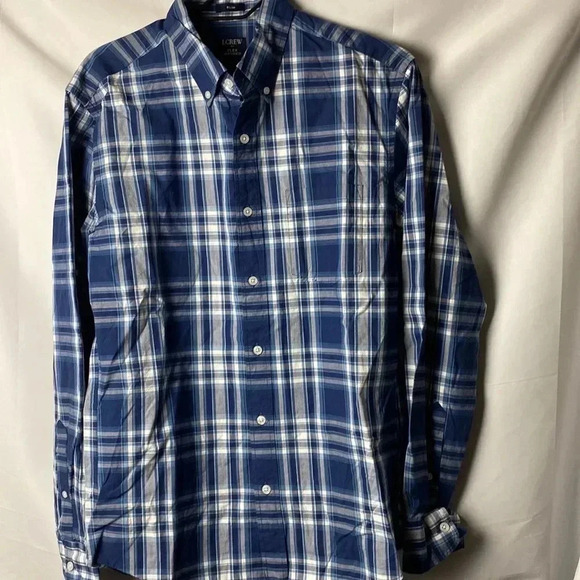 J CREW FACTORY SLIM FIT MENS SIZE MEDIUM  REIMAGINED BLUE GRAY PLAID SHIRT - Picture 3 of 13